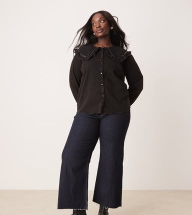 ASOS DESIGN curve frill collar shirt in washed twill