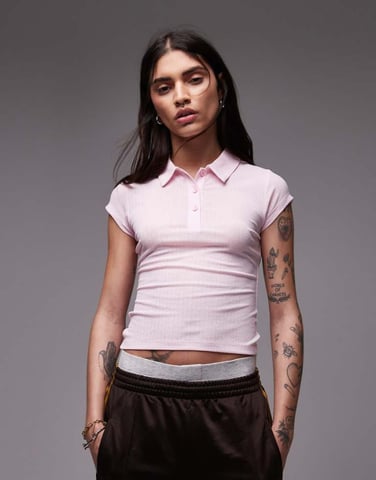 ASOS DESIGN polo dry handle tee with cap sleeve in baby pink