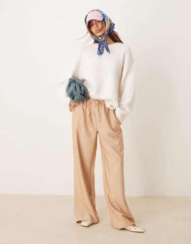 ASOS DESIGN double waistband trousers in camel