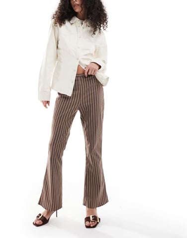 ASOS DESIGN kickflare trouser in chocolate pinstripe