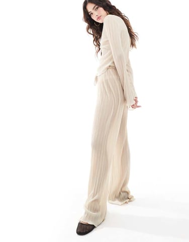 ASOS DESIGN plisse trouser with fluted hem co ord in champagne