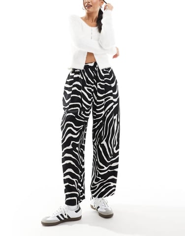 ASOS DESIGN premium casual pull on trousers with pleat detail in zebra print