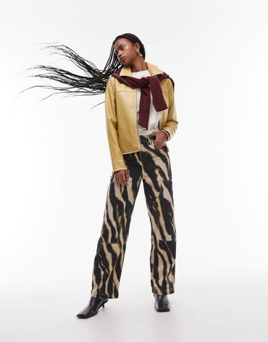 Topshop blurred zebra trousers with patch detailing in multi