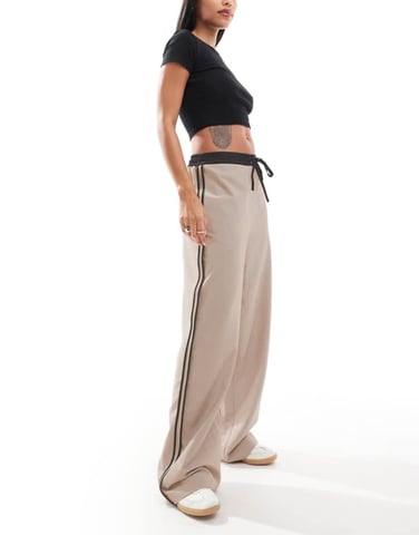 ASOS DESIGN contrast panel trousers in stone