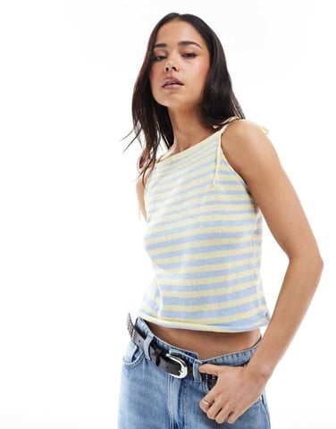 ASOS DESIGN knitted tank top in yellow and blue stripe