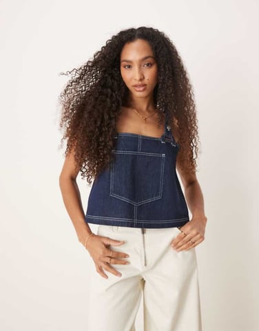 ASOS DESIGN denim cami top with fisherman strap detail