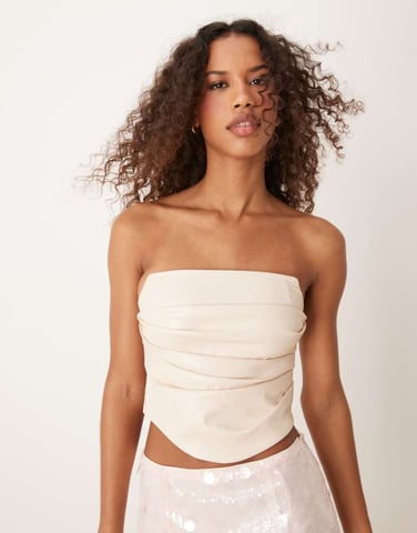 ASOS DESIGN structured leather look corset top in cream