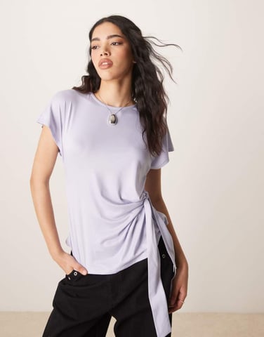 ASOS DESIGN tie waist top in blue