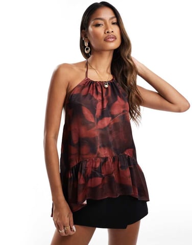 ASOS DESIGN chiffon high neck halter top in floral print