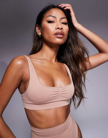 ASOS DESIGN Premium sculpting square neck bra in beige