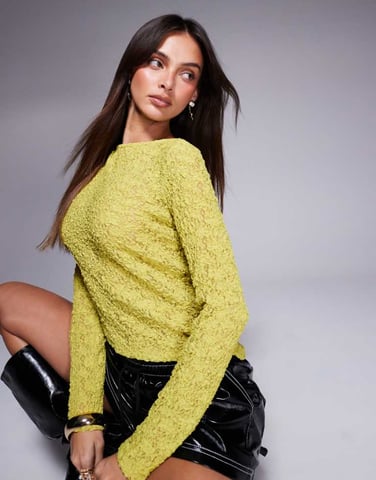 ASOS DESIGN lace mesh top with asymmetric hem in olive