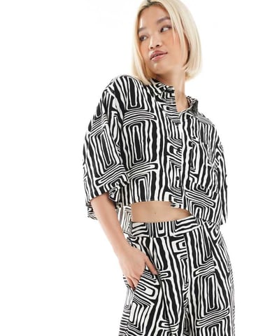 ASOS DESIGN cropped shirt co-ord in mono print