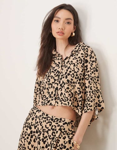 ASOS DESIGN cropped shirt co-ord in animal print