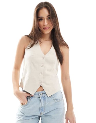 Hollister halterneck wasit coat top in oatmeal