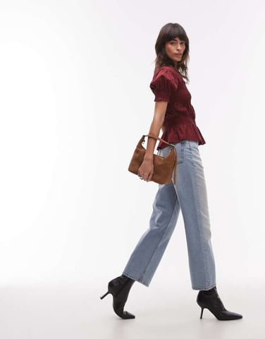 Topshop shirred panel tee in burgundy