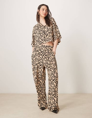 ASOS DESIGN straight leg pull on trousers co-ord in animal print