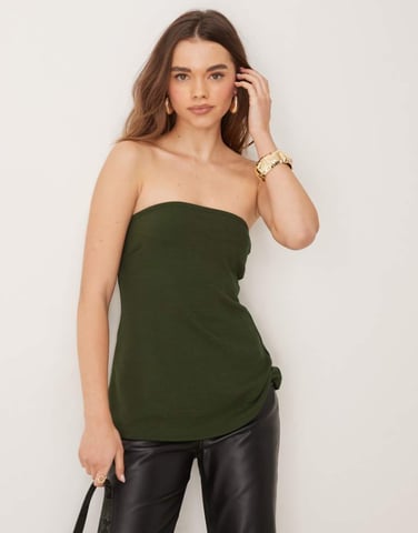 Gina Tricot long line bandeau top in khaki olive green