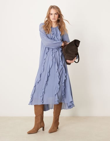Nobody's Child Dixie frill boho midi dress in pale blue