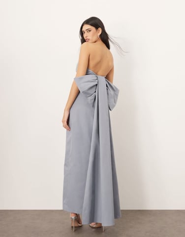 ARRANGE bandeau maxi dress with large bow in light blue