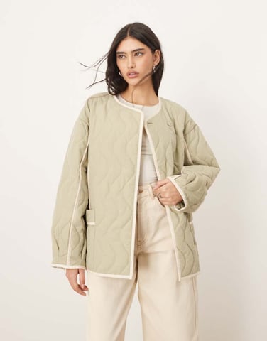 ARRANGE quilted oversized jacket with contrast trim in sage