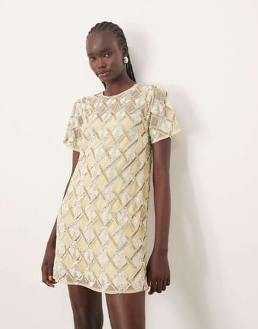 ARRANGE embellished t-shirt mini dress in buttermilk