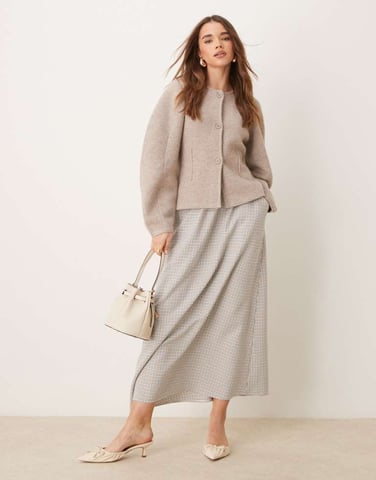 Miss Selfridge midi skirt in check print