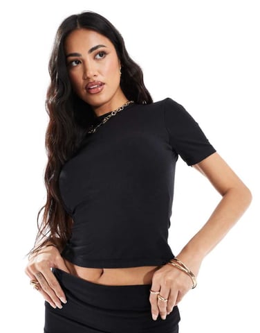 In The Style fITS mix and match slinky sculpt short sleeve fitted modal t-shirt co-ord in black