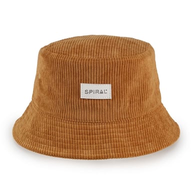 Accessories Spiral Wordmark Ribbed Cord Effect Bucket Hat in Cord Tan