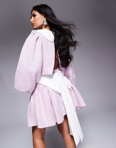 ASOS LUXE co-ord boucle and knit mini skirt with bow back in Lilac