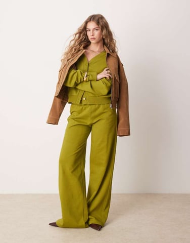 ASOS sweat wide leg jogger in olive