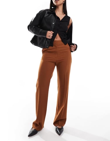 ASOS DESIGN tailored slim straight trousers in camel