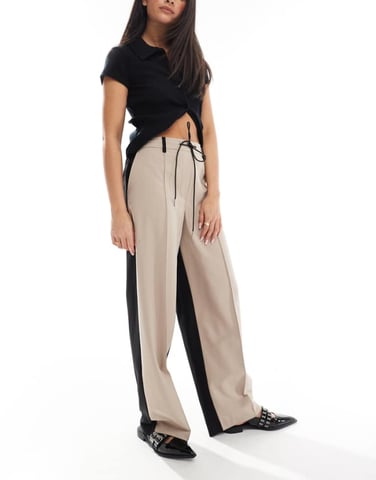 ASOS DESIGN tailored relaxed trousers with tie waist in mocha