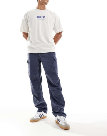 ASOS DESIGN baggy cargo cord trouser in blue