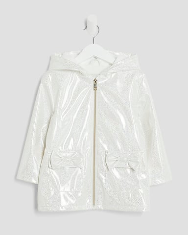 River Island Mini Girls Coat White Bow Glitter Raincoat