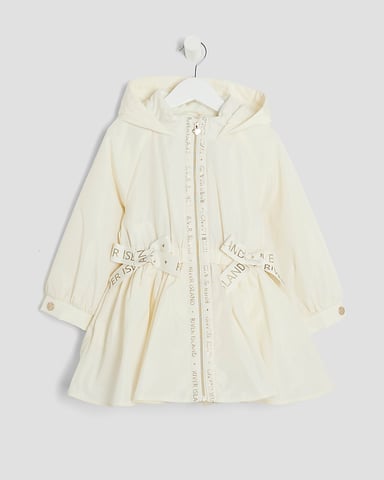 River Island Mini Girls Coat Cream Peplum Hooded Raincoat