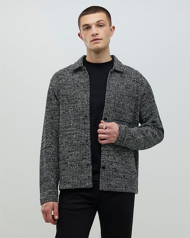River Island Mens Shacket Grey Regular Fit Textured Collared