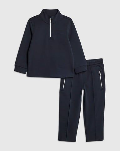River Island Mini Boys Sweatshirt & Joggers Set Navy Zip 2 Piece