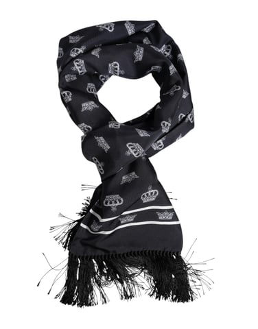 Dolce & Gabbana Black Silk Crown Fringes Men Foulard Scarf