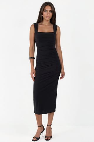 Square Collar Bodycon Sandy Midi Dress