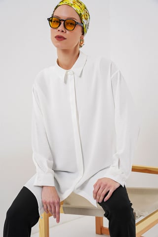 Oversized Long Sleeve Button-Up Blouse with Shirt Collar