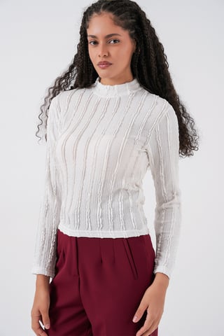 Textured Slim Fit Half Turtleneck Blouse