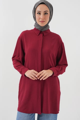 Oversized Long Sleeve Button-Up Blouse with Shirt Collar