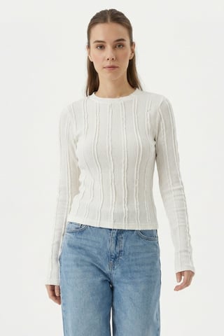 Ribbed Crew Neck Long Sleeve Blouse