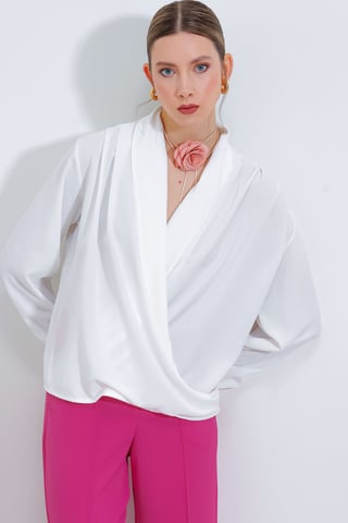 Shawl Collar Loose Fit Blouse