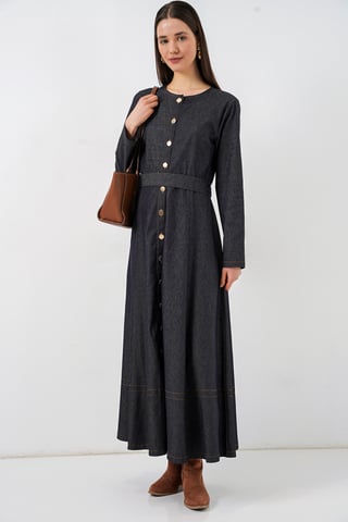 Belted Denim Midi Dress