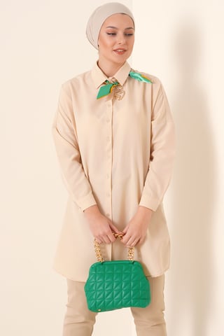 Long Poplin Shirt with Button Closure