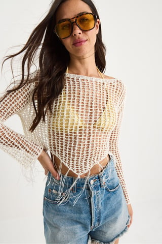 Volangig Halterneck Texturerad Cropped Blus