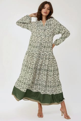 Printed Maxi Dress with Shirt Collar