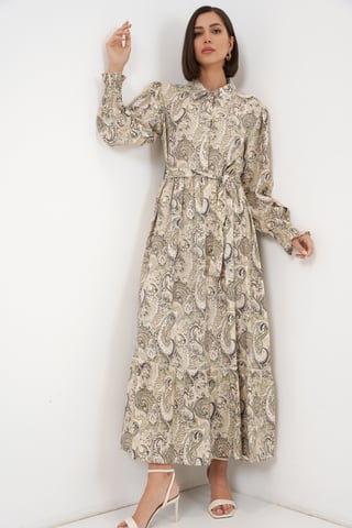 Maxi Shirt Dress with Paisley Print and Belt