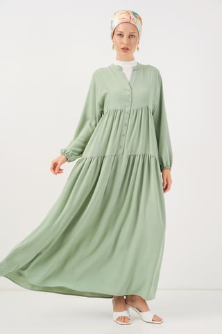 V-Neck Button Closure Relaxed Fit Maxi Dress
